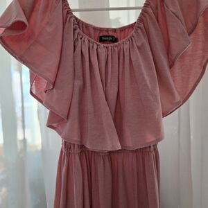 Thanth Pink Strapless Ruffle Maxi Dress